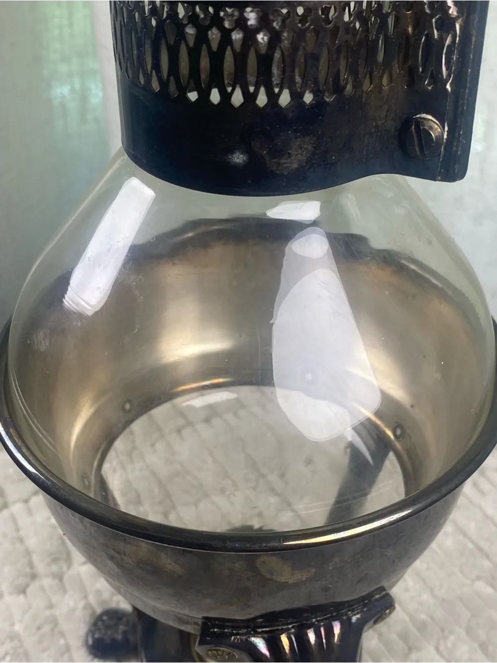 Vintage FB Rogers Silverplate Glass Coffee Carafe & Clawfoot Warmer Stand